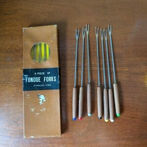 Set of 13 Fondue Forks with Wooden Handles